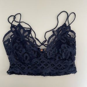 Free People Bralette Crochet Laced Navy Blue